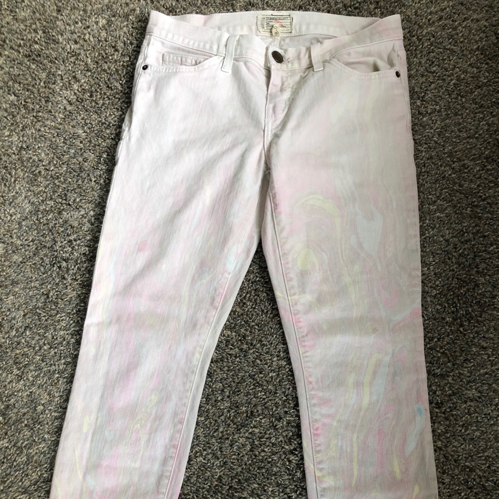 Iridescent colored skinny jeans